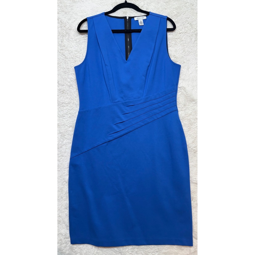 Kenneth Cole Reaction Dress Womens 14 Blue Sheath Pleated Waist Excellent